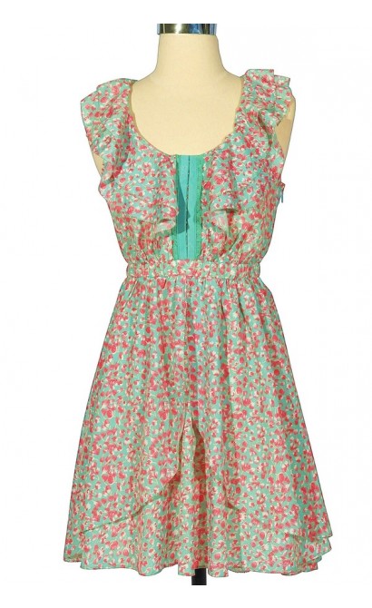 Amaze-Mint Floral Print Ruffle Dress